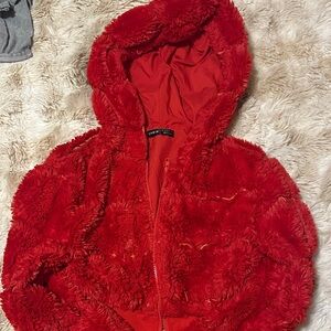 SHEIN Red Fuzzy Puffer Jacket